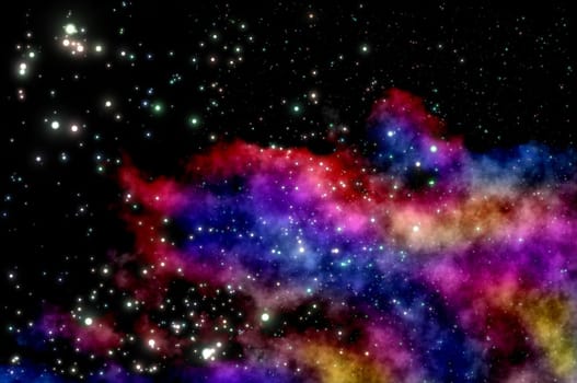 stars shine through the clouds of a new nebula