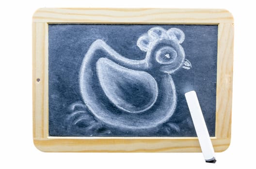 Slate panel in a wooden frame with a chalk drawing.