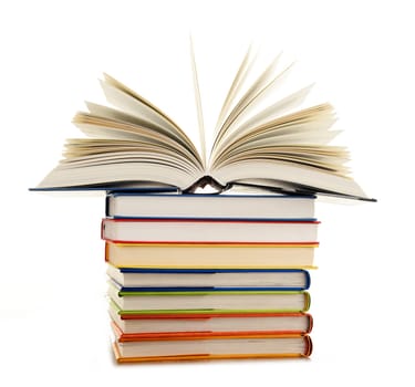 Stack of books isolated on white background.