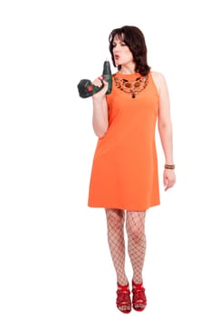 woman with screwdriver isolated on the white background
