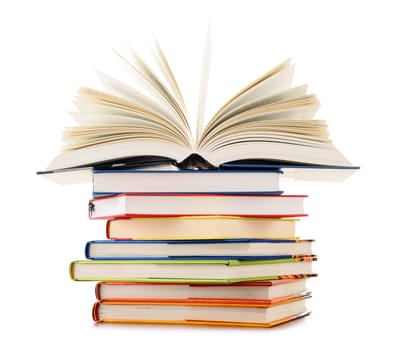 Stack of books isolated on white background.