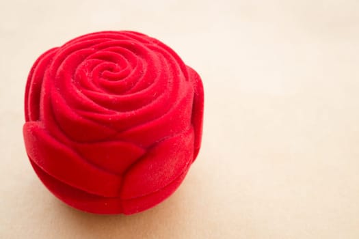 Red rose velvet of ring box, stock photo
