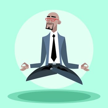 African businessman quiet hangs in the air like a yogi. Confidence and business