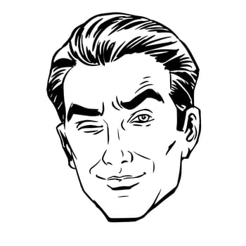 Sketch the man squinted, staring with one eye. Love emotion