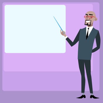 African businessman holding presentation at the screen. The Manager with the pointer in the monitor