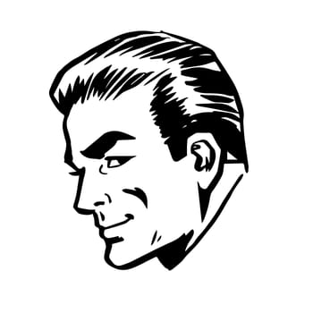 Smiling man head profile face retro line art graphics