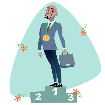 African businessman on a pedestal in the first place. Sports and business concept