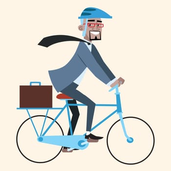 Black businessman on bike rides to work. African health ecology