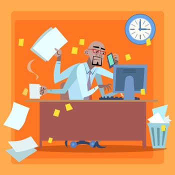 African businessman loaded with work time management. Black man loaded a lot of things in the office