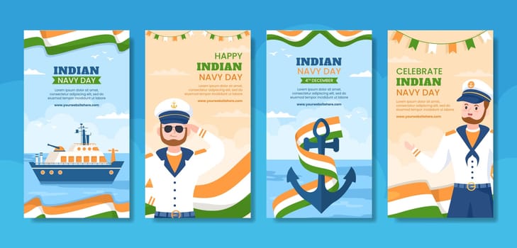 Indian Navy Day Social Media Stories Template Hand Drawn Cartoon Flat Illustration