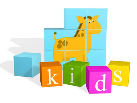 Bright multi - coloured children's cubes. Object over white