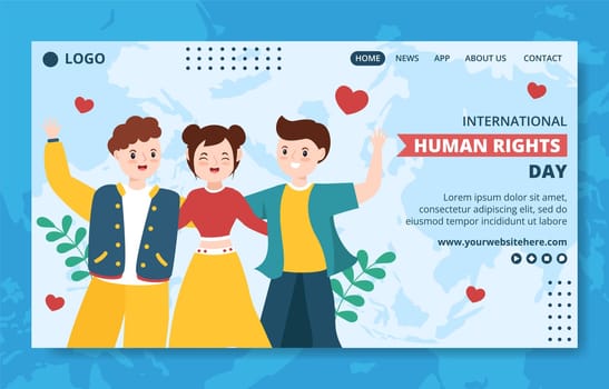 International Human Rights Day Landing Page Template Hand Drawn Cartoon Flat Illustration