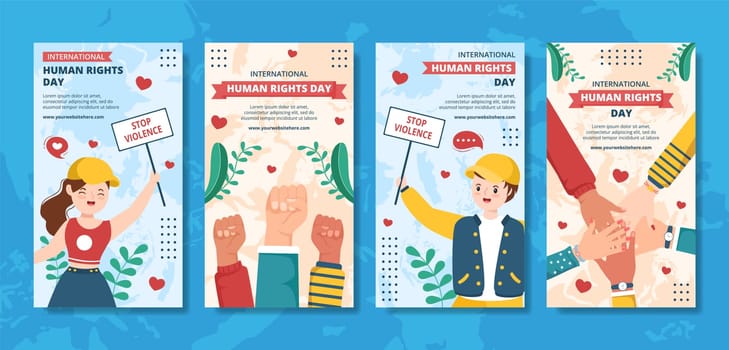 International Human Rights Day Social Media Stories Template Hand Drawn Cartoon Flat Illustration