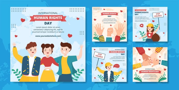 International Human Rights Day Social Media Post Template Hand Drawn Cartoon Flat Illustration