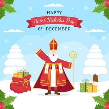 Saint Nicholas Day or Sinterklaas Background Template Hand Drawn Cartoon Flat Illustration