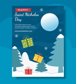 Saint Nicholas Day or Sinterklaas Poster Template Hand Drawn Cartoon Flat Illustration