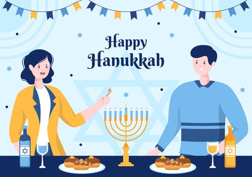 Happy Hanukkah Jewish Holiday Background Template Hand Drawn Cartoon Flat Illustration