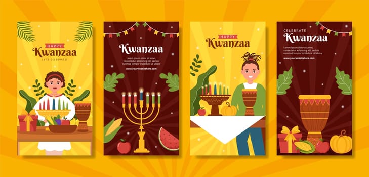 Happy Kwanzaa Holiday African Social Media Stories Template Hand Drawn Cartoon Flat Illustration