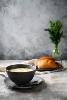 Bowl with cheese and onion soup