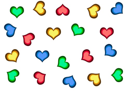 a lot of colourful hearts on the white background