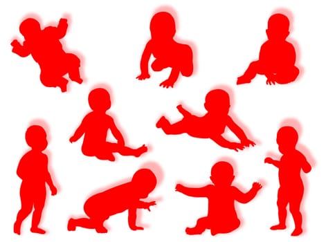 Baby silhouette in different poses and attitudes