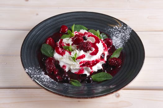 Mascarpone with cherry and strawberry jam