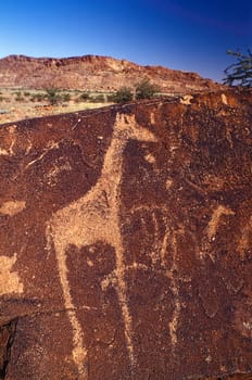 petroglyphs of the archaeological site of twyfelfontein, africa, namibia.