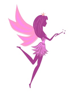 Beautiful fairy with magic wand - pink silhouette on a white background