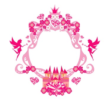 Fairytale frame with little fairies and castle