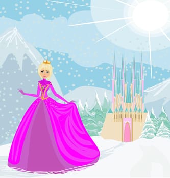 beautiful princess on a walk on a winter day