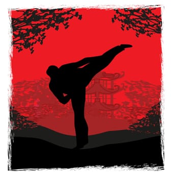 Creative abstract illustration of karate fighter