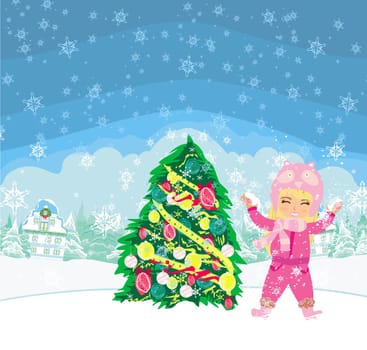fun in the winter day - little girl is enjoying the snow