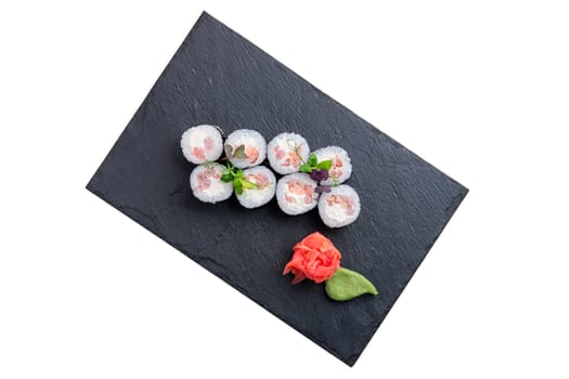 Rolls with shrimps and soft sheese isolated on white background