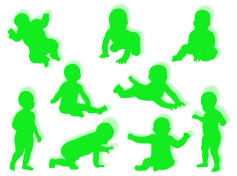 Baby silhouette in different poses and attitudes
