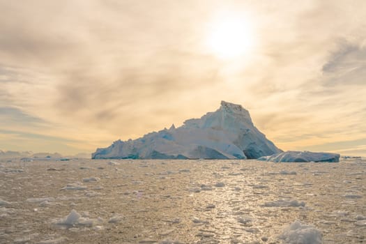 Antarctic iceberg landscape in Cierva Cove - a deep inlet on the west side of the Antarctic Peninsula, surrounded by rugged mountains and dramatic glacier fronts.