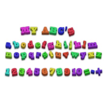 Vector fridge magnet alphabet spelling ABC letters and numbers illustration