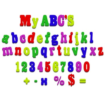 Vector fridge magnet alphabet spelling ABC letters and numbers illustration