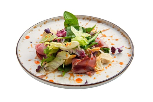 Salad with roastbeef isolated on white background