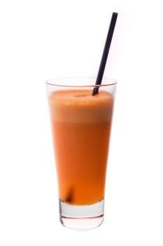 Fresh carrot and apple juice isolated on white background