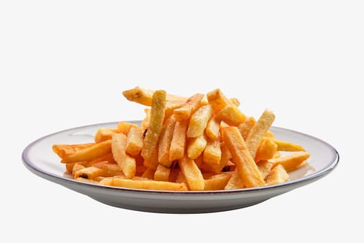 Plate with french fries isolated on white background