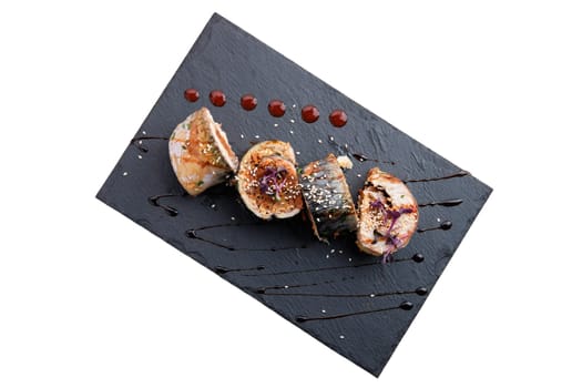 Stuffed mackerel isolated on white background