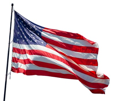 American Flag Waving In The Wind Isolated on White.