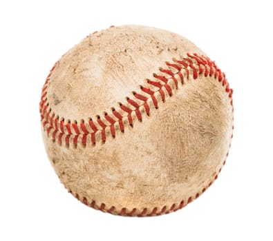 Single Slightly Worn Baseball Isolated on White Background.