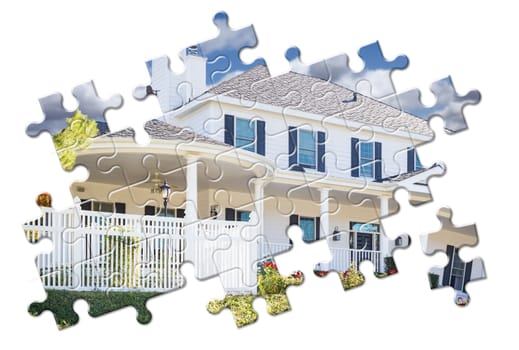 New Home Within Puzzle Pieces Isolated on White.