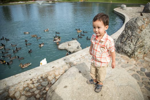 Young Chinese and Caucasian Boy Having Fun at the Park.