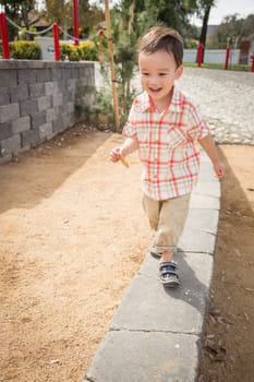 Young Chinese and Caucasian Boy Having Fun at the Park.