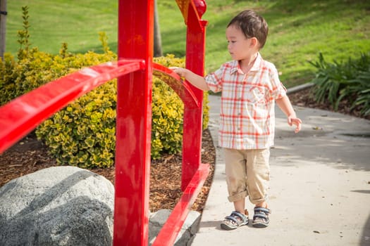 Young Chinese and Caucasian Boy Having Fun at the Park.