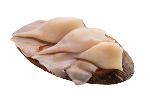 Frozen pilled squid isolated on white background