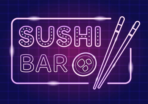 Sushi Bar Japan Asian Food or Restaurant of Sashimi and Rolls for Eating with Soy Sauce and Wasabi in Template Hand Drawn Cartoon Flat Illustration