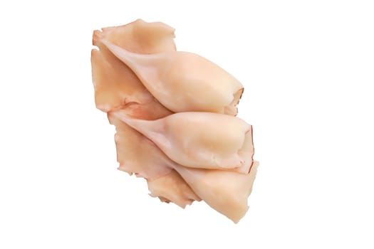 Top view of pilled squid isolated on white background